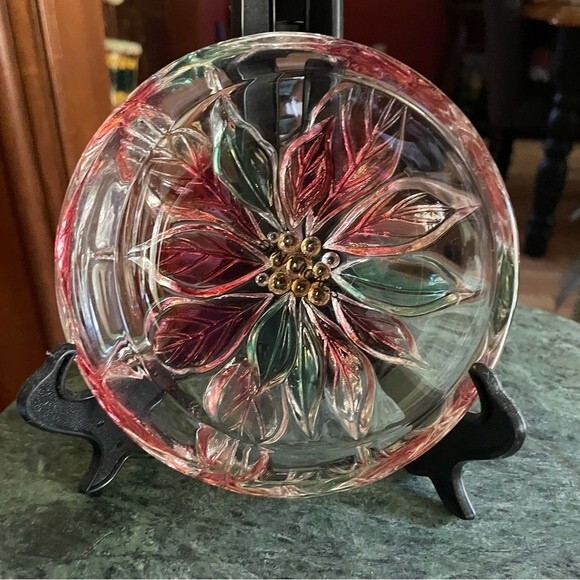 Savoir Vivre Japan Poinsettia Christmas Glass Candy Trinket Holiday Spirit Dish - Picture 2 of 3